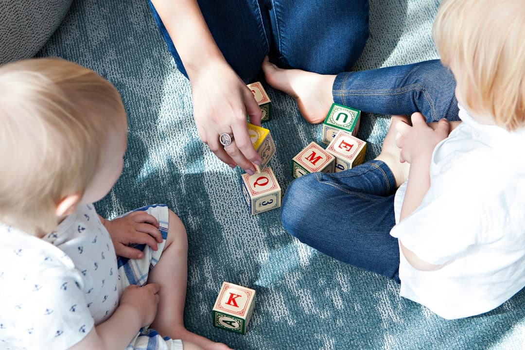 Caregiver and children learning together
